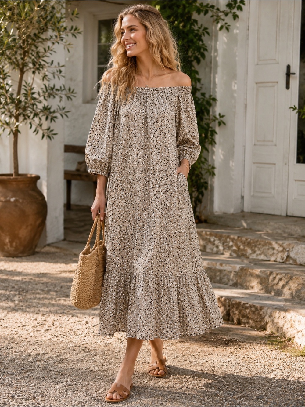 MIRTH Handmade Edition Floral Print Peasant Maxi Dress